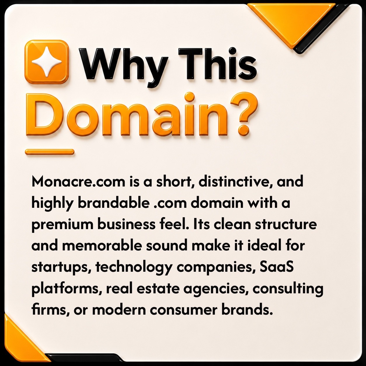 Monacre .com Premium BUSINESS DOMAIN NAME. Luxury, Real Estate, SaaS, Tech.