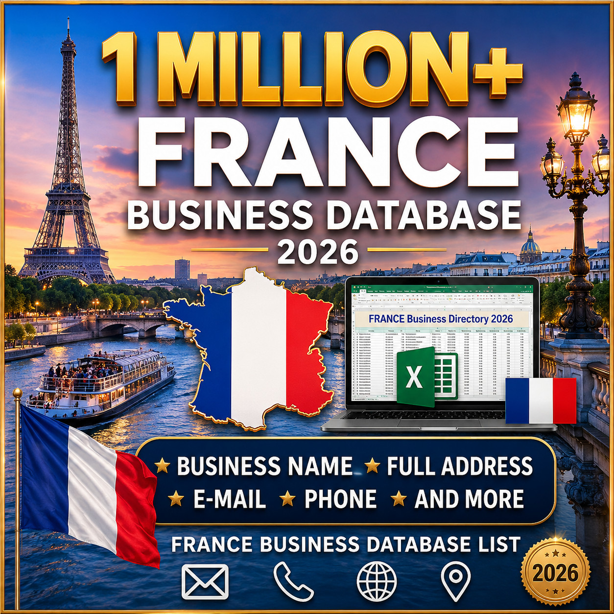 1 Million FRANCE Business Email Database list – B2B Contact leads | Excel CSV
