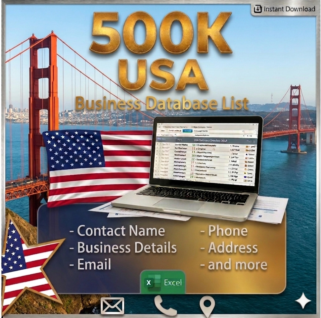 500K USA Business Email Database | B2B Contact leads (Digital Download)